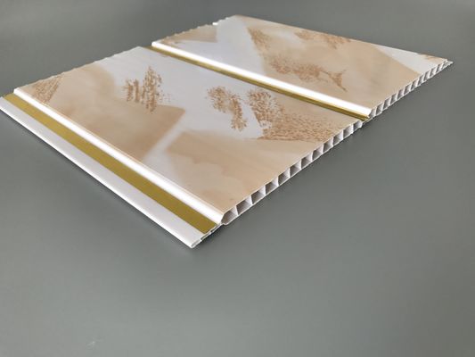 बाथरूम क्लैडिंग 250 मिमी के लिए वाइड गोल्डन लाइन्स पनरोक दीवार पैनल