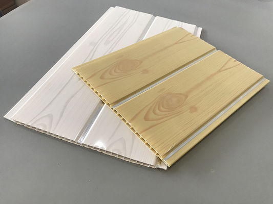 200 × 5.95M इंटीरियर आर्टिस्टिक पीवीसी लकड़ी के आवरण पैनल रेस्तरां के लिए 7 मिमी मोटाई 8 इंच पीवीसी छत पैनल लोकप्रिय लकड़ी का रंग